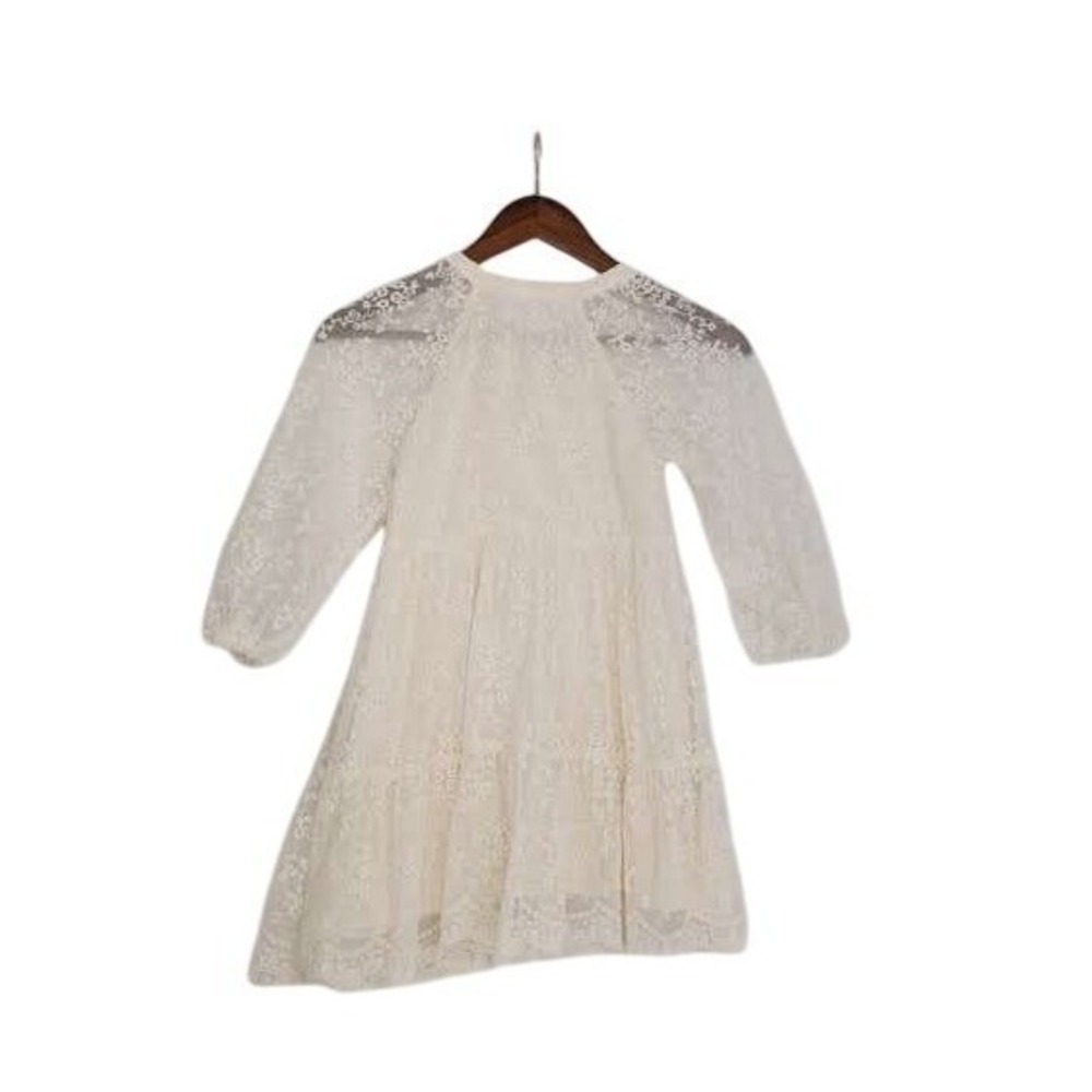 Zara Kids Lace Dress Cream White Button Front Tiered Ruffle Girls Size 8 - Picture 3 of 9